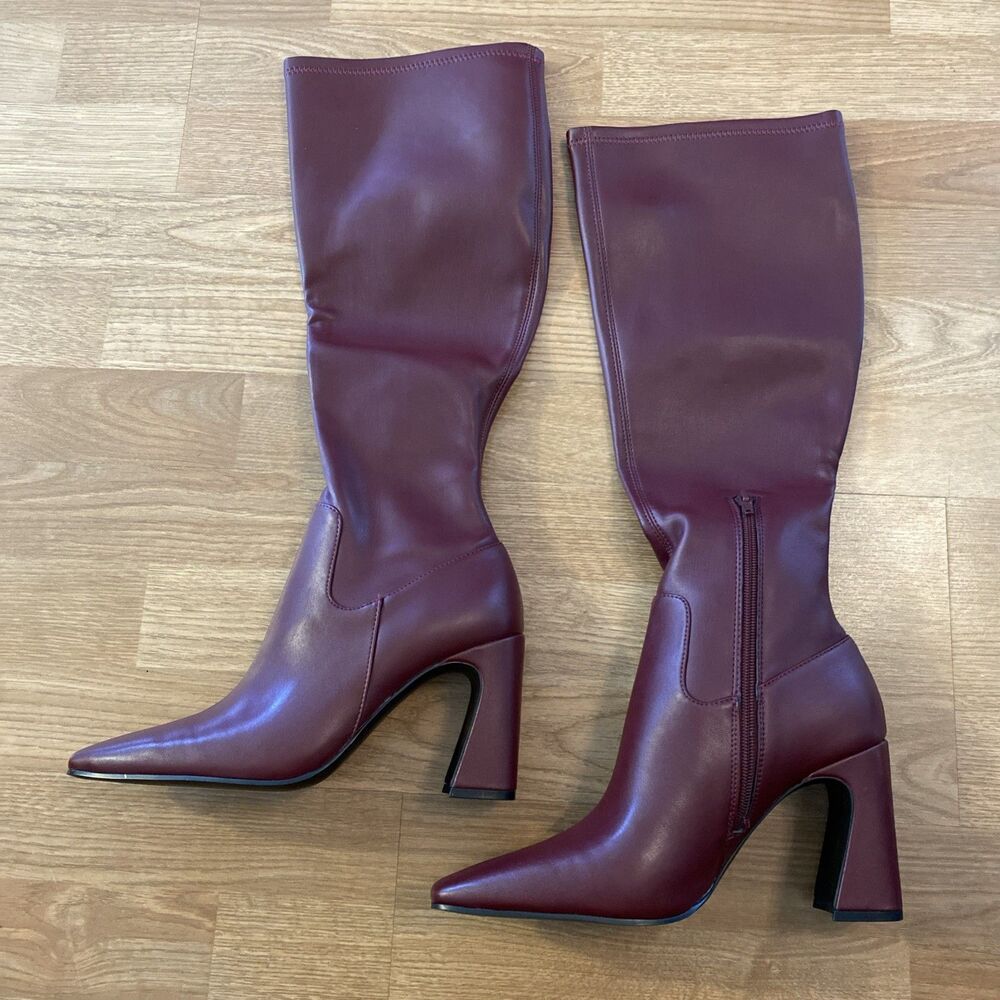 Steve Madden Womens Lamarca Knee High Block-Heel Stretch Boots Burgundy 9.5 NIB - Picture 5 of 13